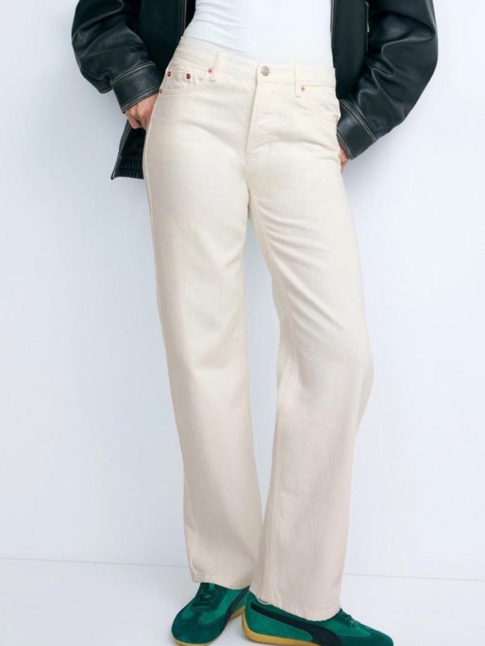 High-Rise Cream Wide Leg Jeans